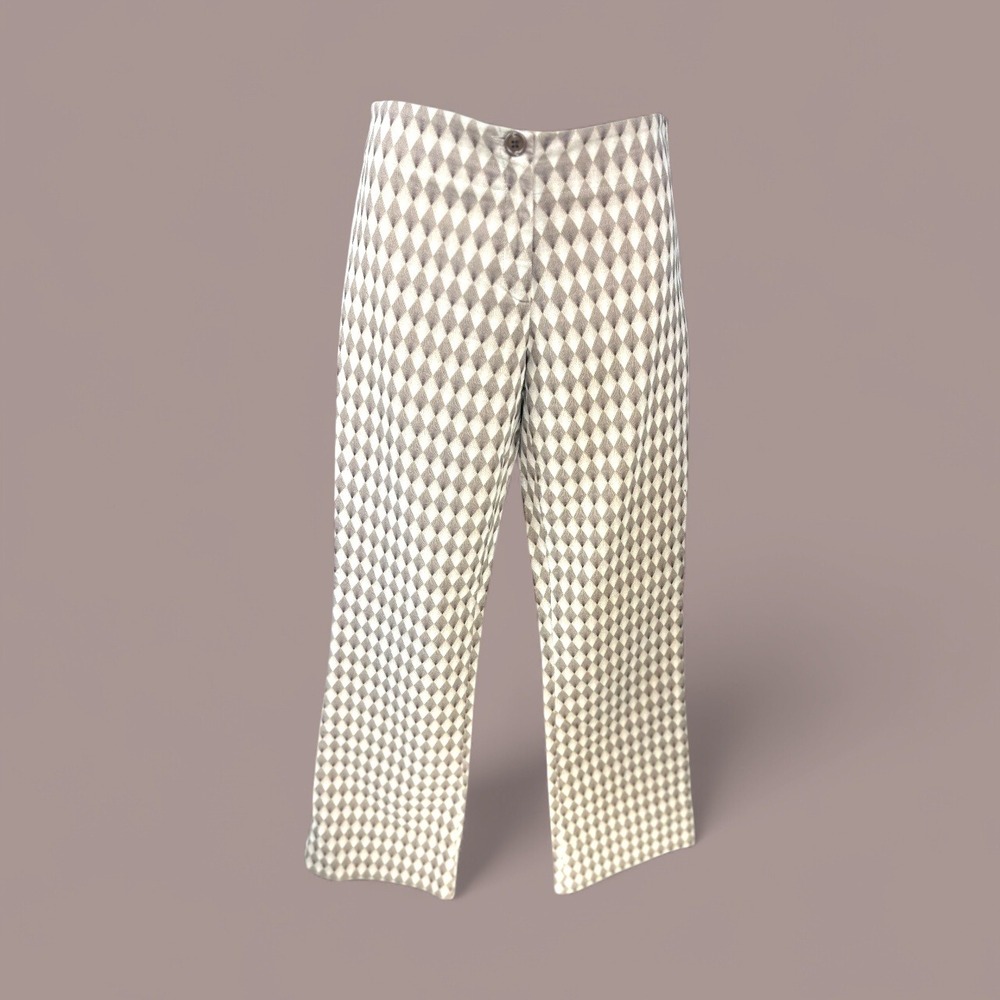PINKO SZ 8 Trousers Size 8 Beige Brown Diamond Print Cotton Blend Made in Italy